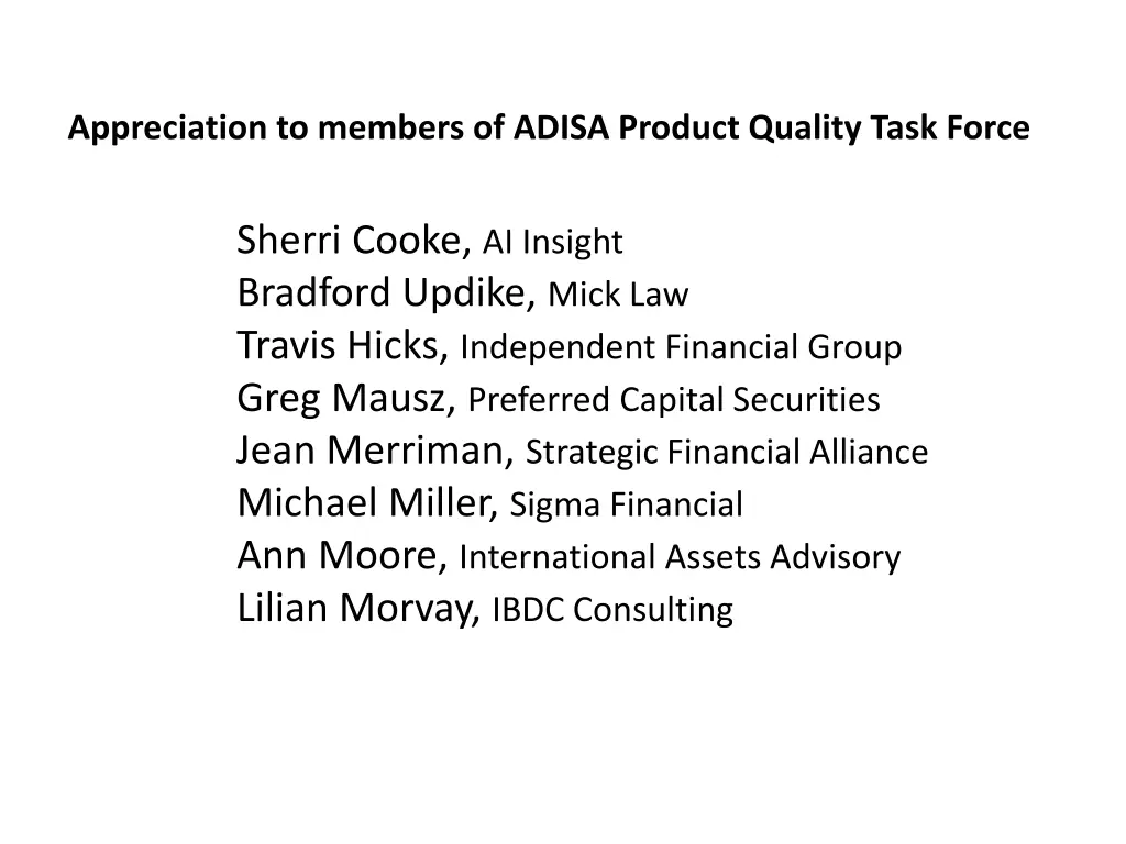 appreciation to members of adisa product quality
