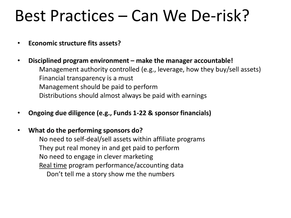 best practices can we de risk
