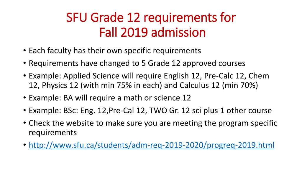 sfu grade 12 requirements for sfu grade