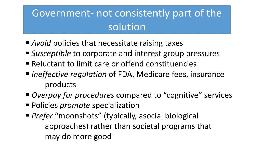government not consistently part of the solution