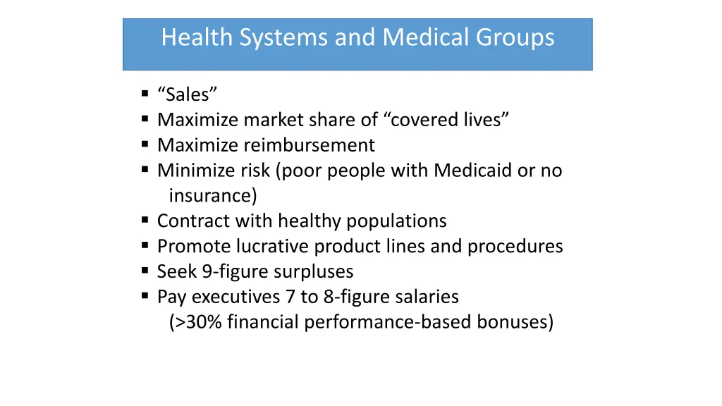 health systems and medical groups