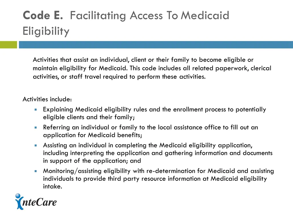 code e facilitating access to medicaid eligibility