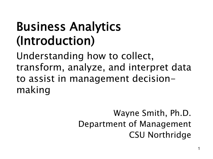 business analytics introduction understanding