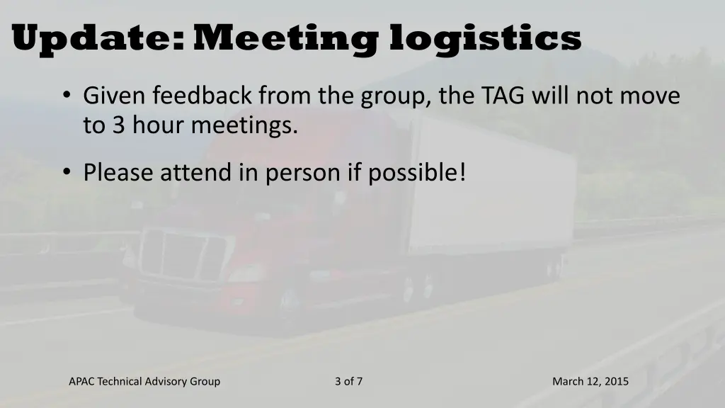update meeting logistics 1