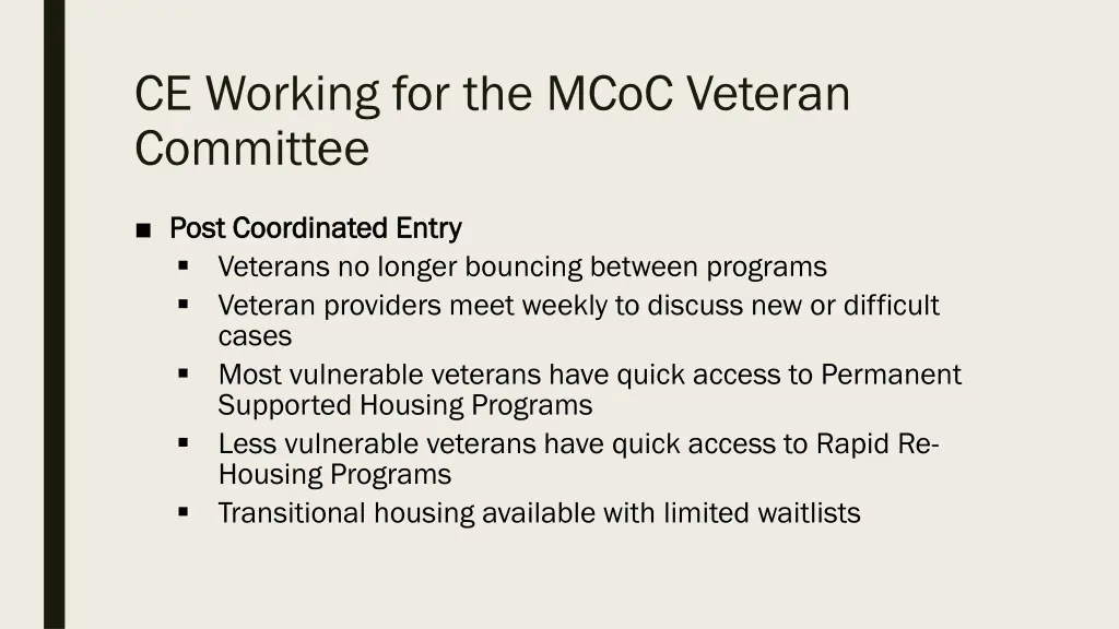 ce working for the mcoc veteran committee 3