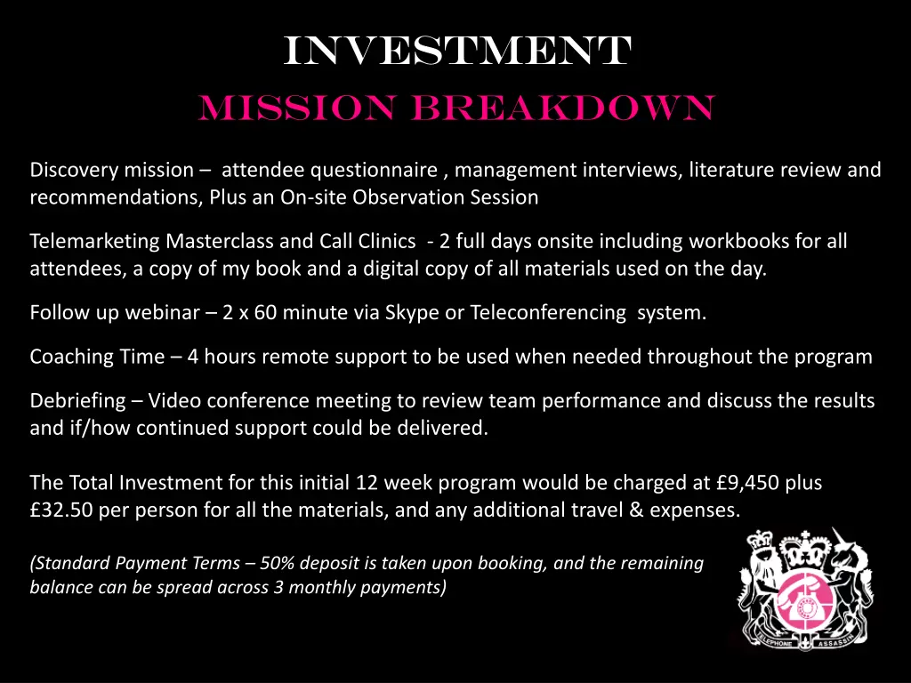 investment mission breakdown