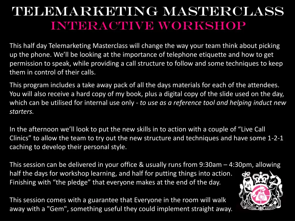 telemarketing masterclass interactive workshop