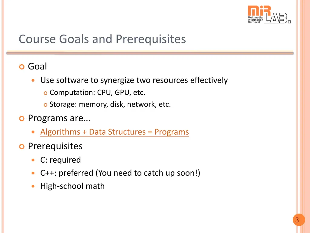course goals and prerequisites