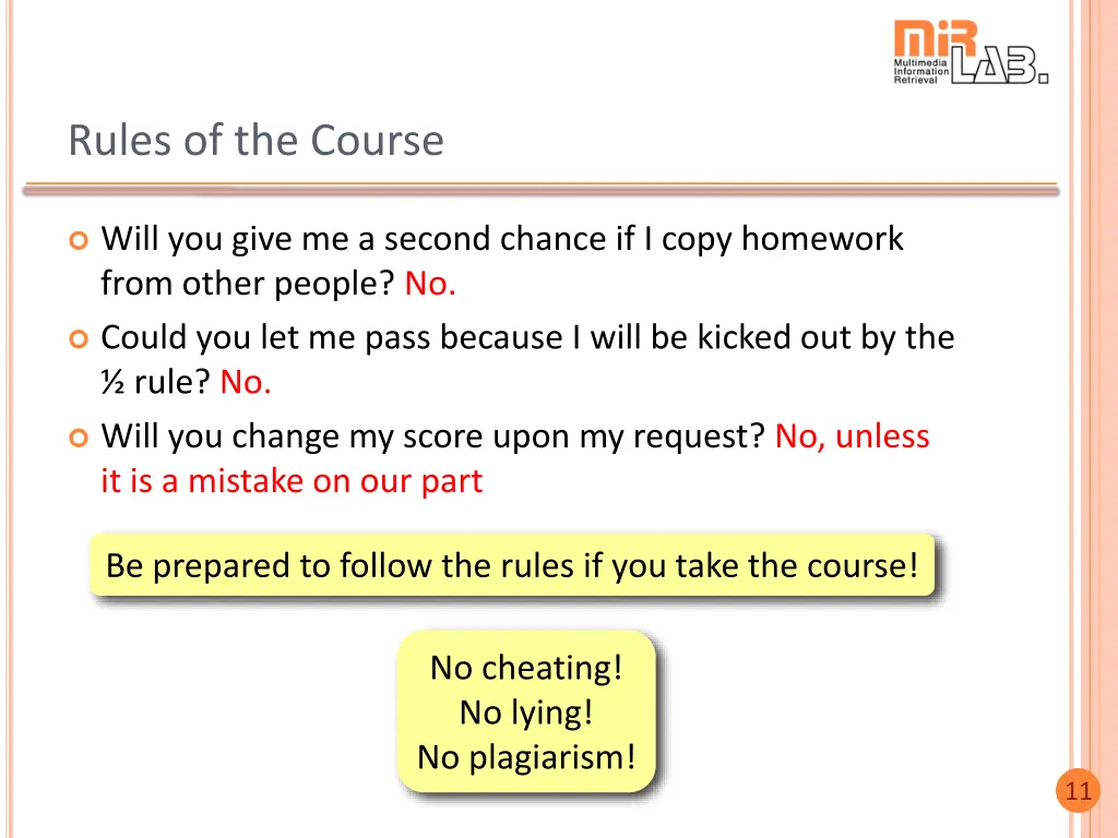 rules of the course