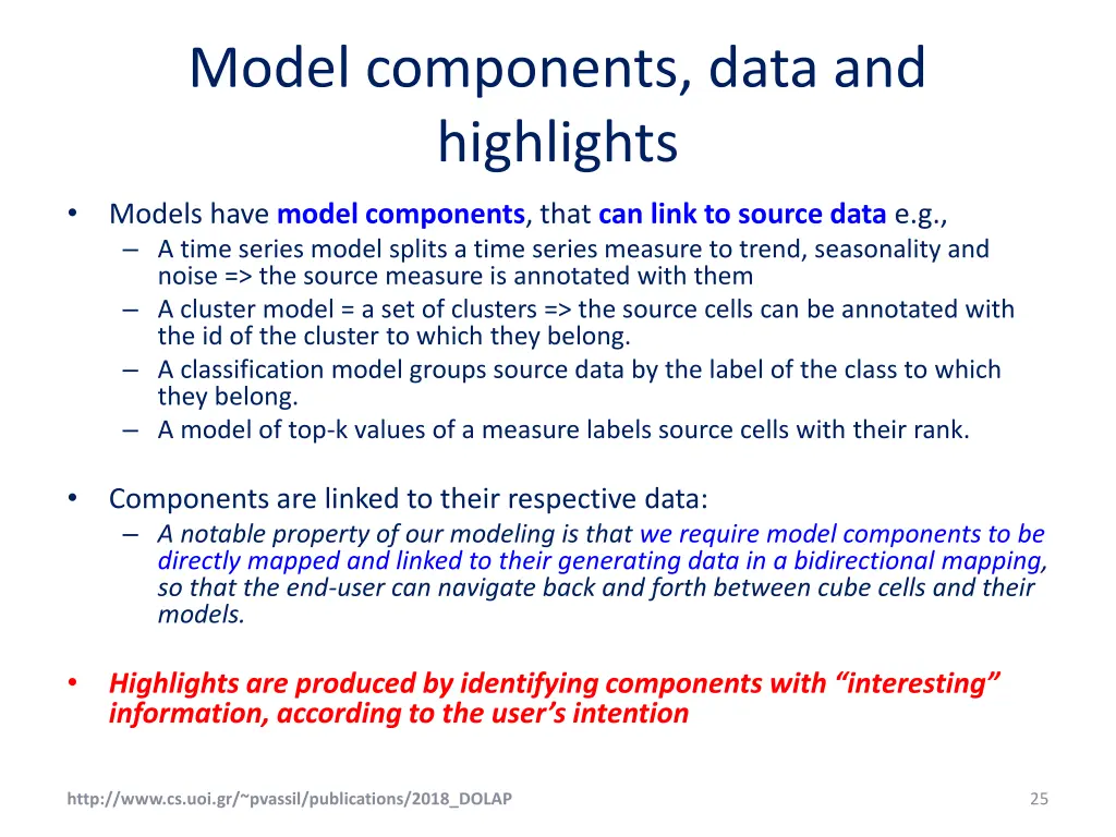 model components data and highlights