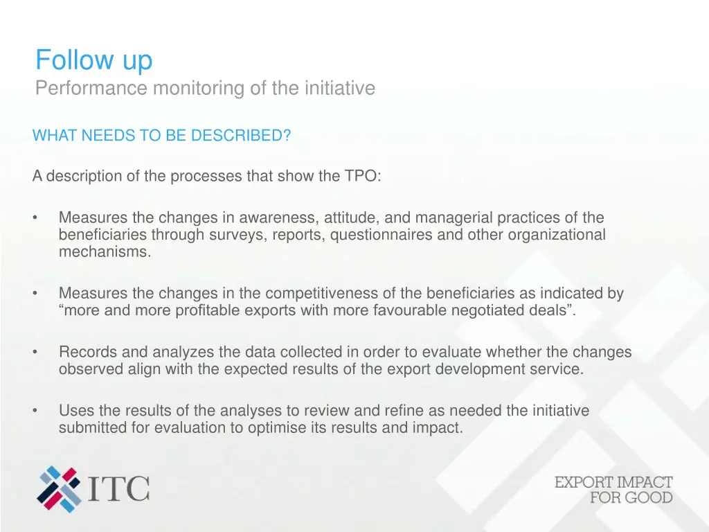 follow up performance monitoring of the initiative 3