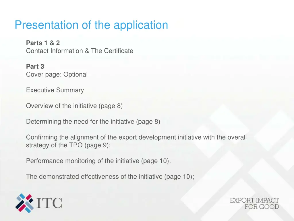 presentation of the application