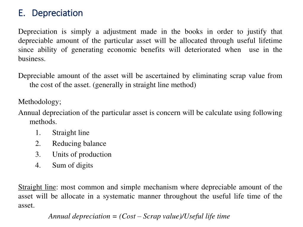 e e depreciation depreciation