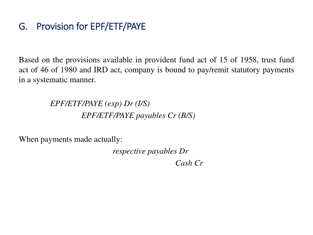 g g provision provision for