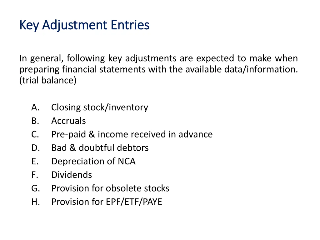key adjustment key adjustment e entries