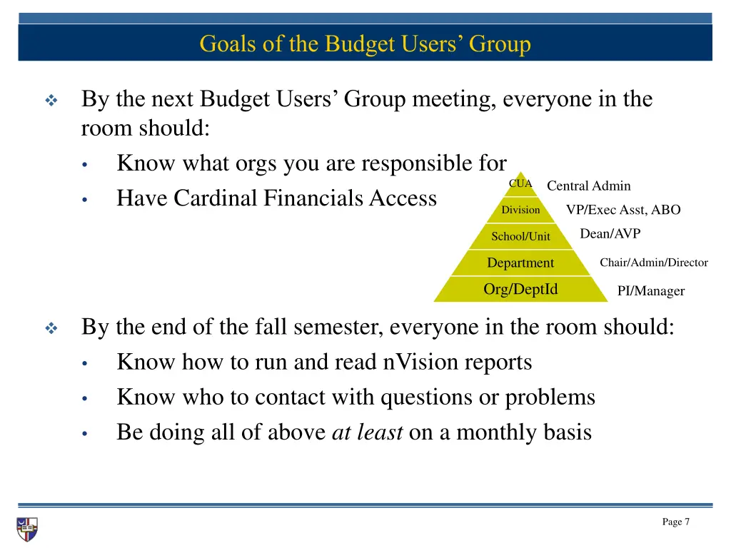 goals of the budget users group