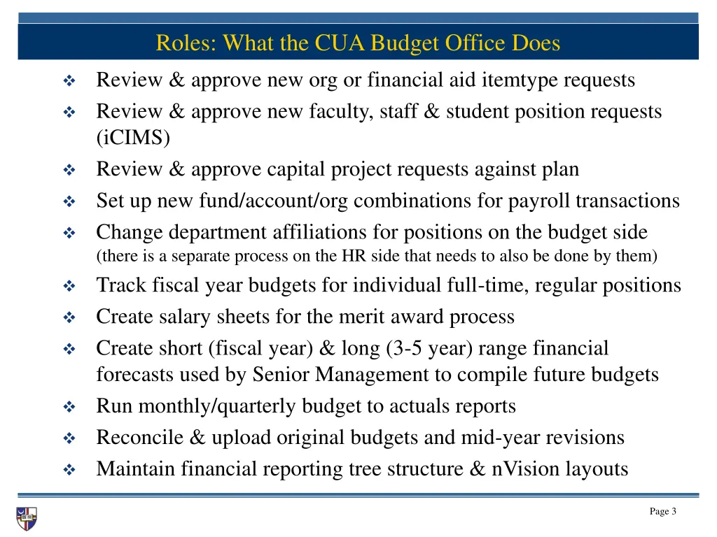roles what the cua budget office does