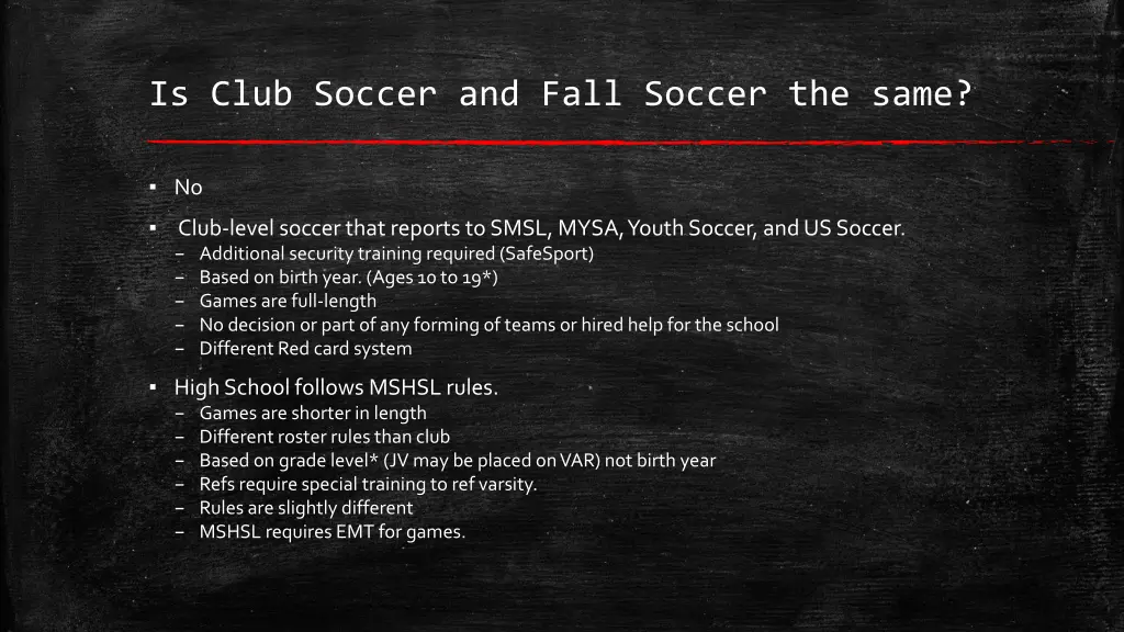 is club soccer and fall soccer the same