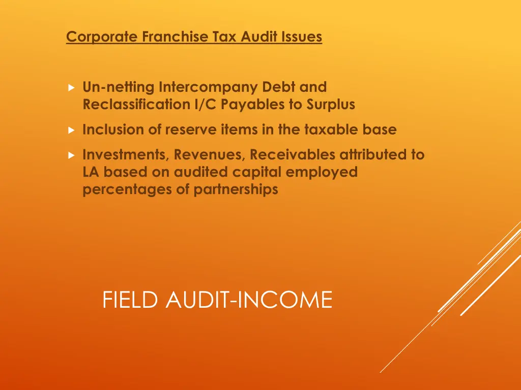 corporate franchise tax audit issues