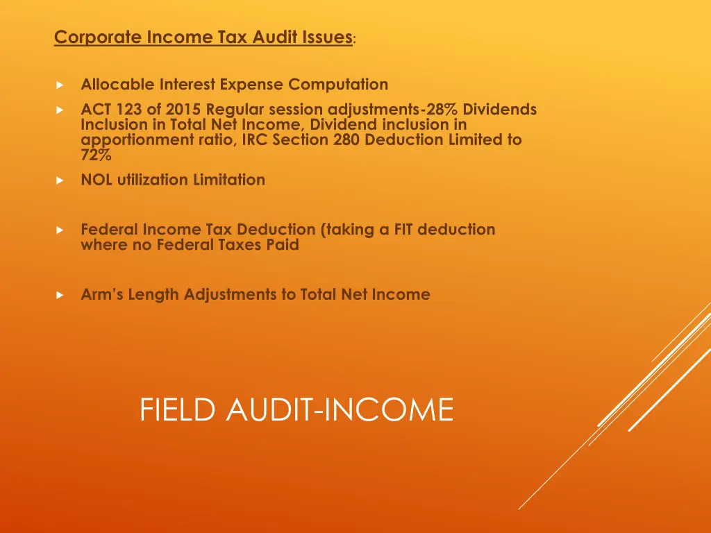 corporate income tax audit issues