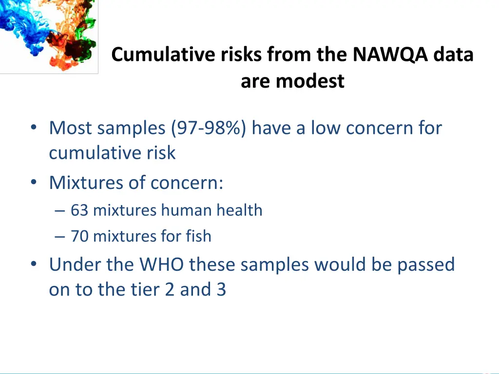 cumulative risks from the nawqa data are modest