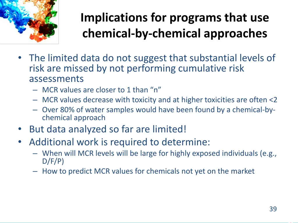 implications for programs that use chemical