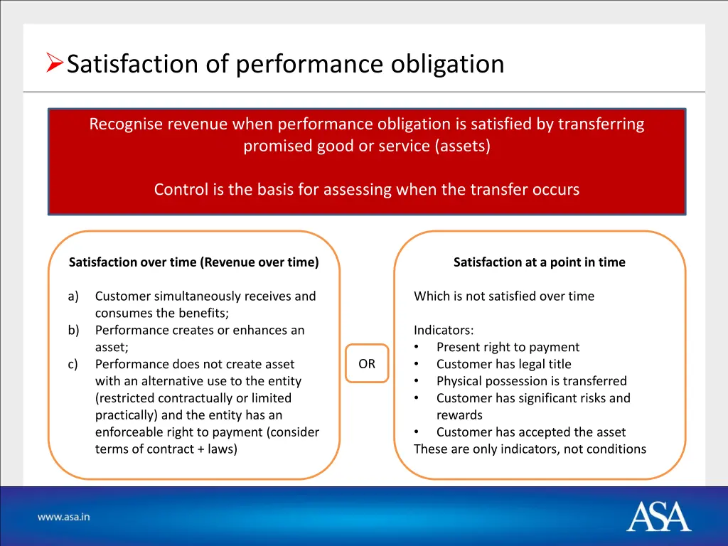 satisfaction of performance obligation