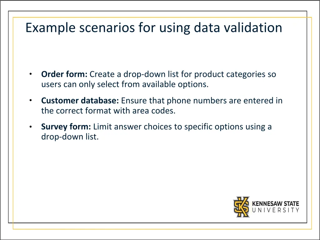example scenarios for using data validation