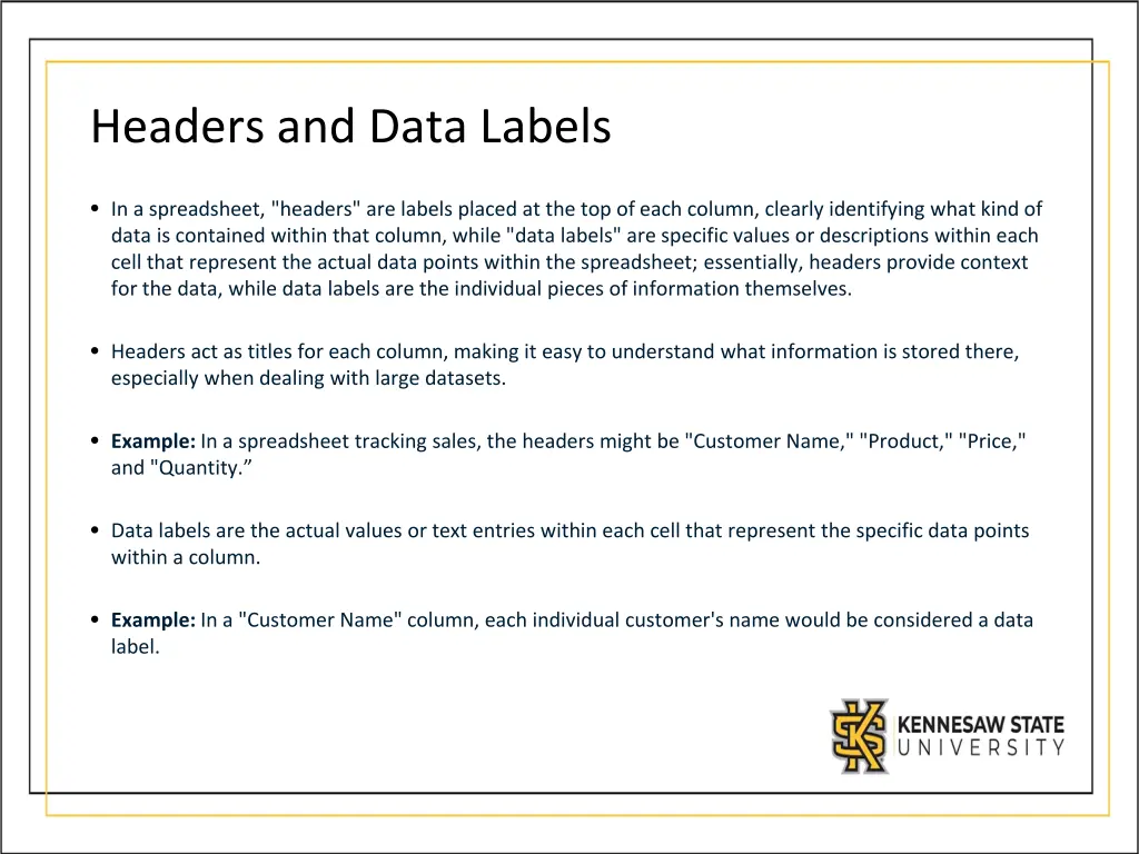 headers and data labels