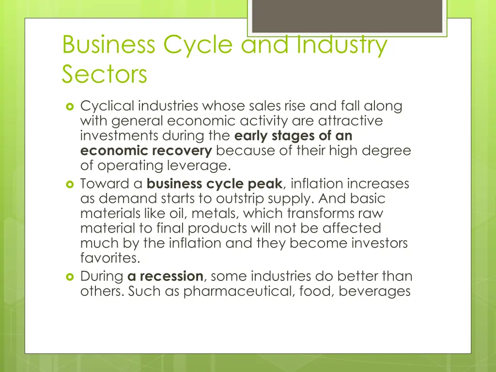 business cycle and industry sectors 2