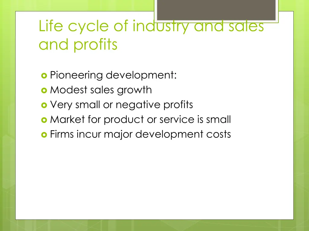 life cycle of industry and sales and profits