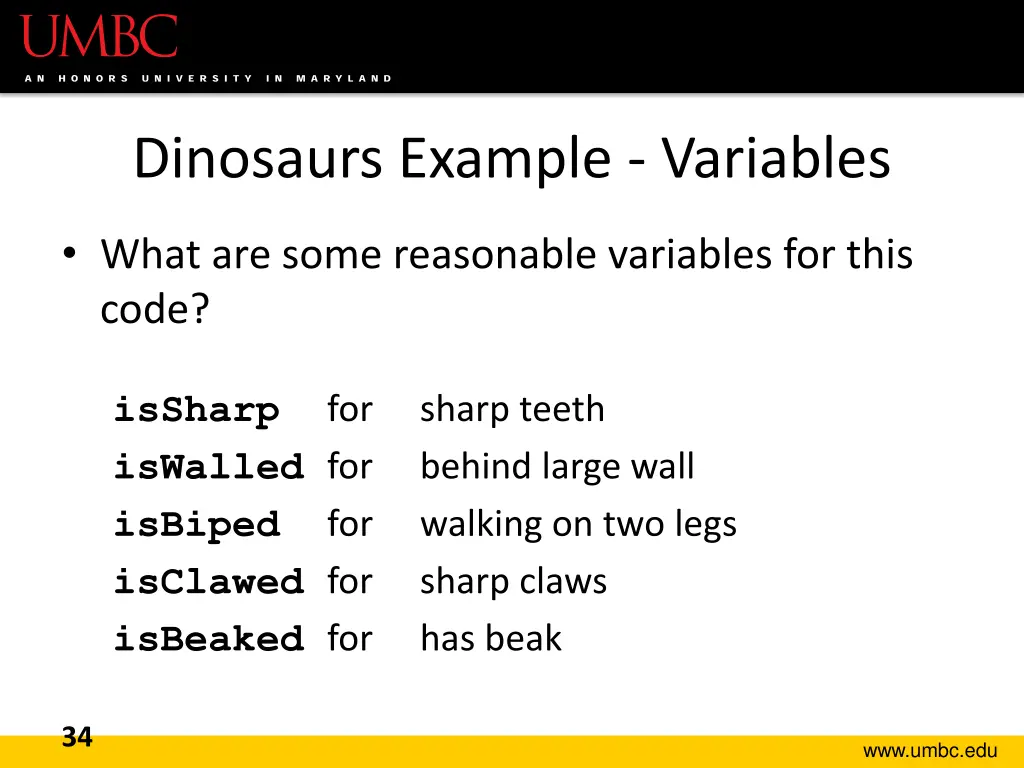 dinosaurs example variables