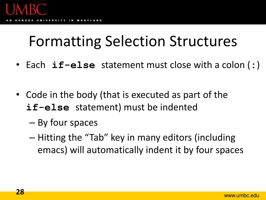 formatting selection structures