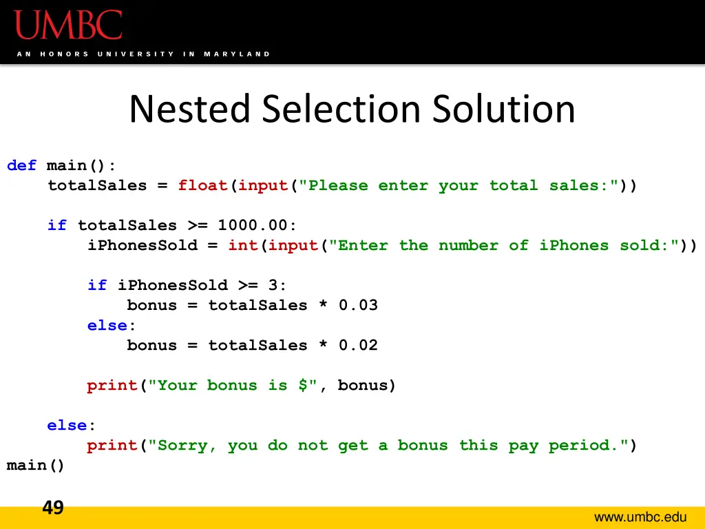 nested selection solution