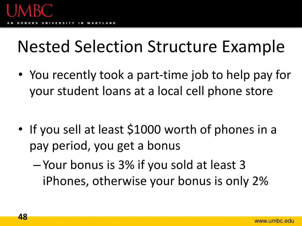nested selection structure example