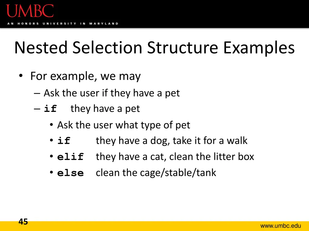nested selection structure examples
