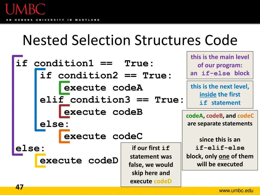nested selection structures code 1