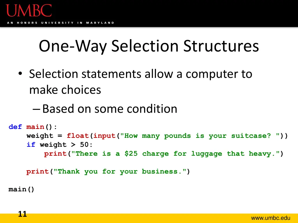 one way selection structures 1
