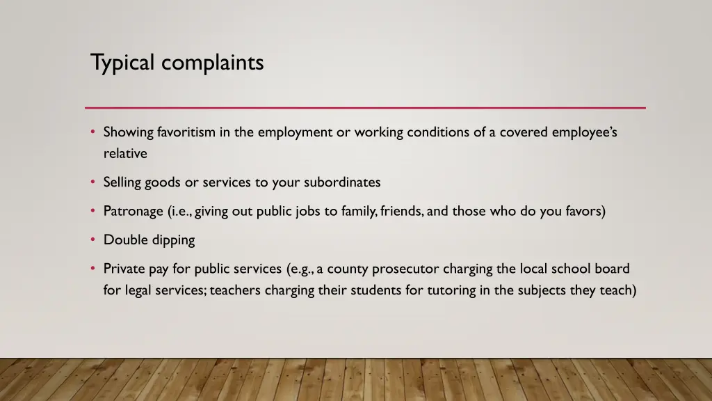 typical complaints