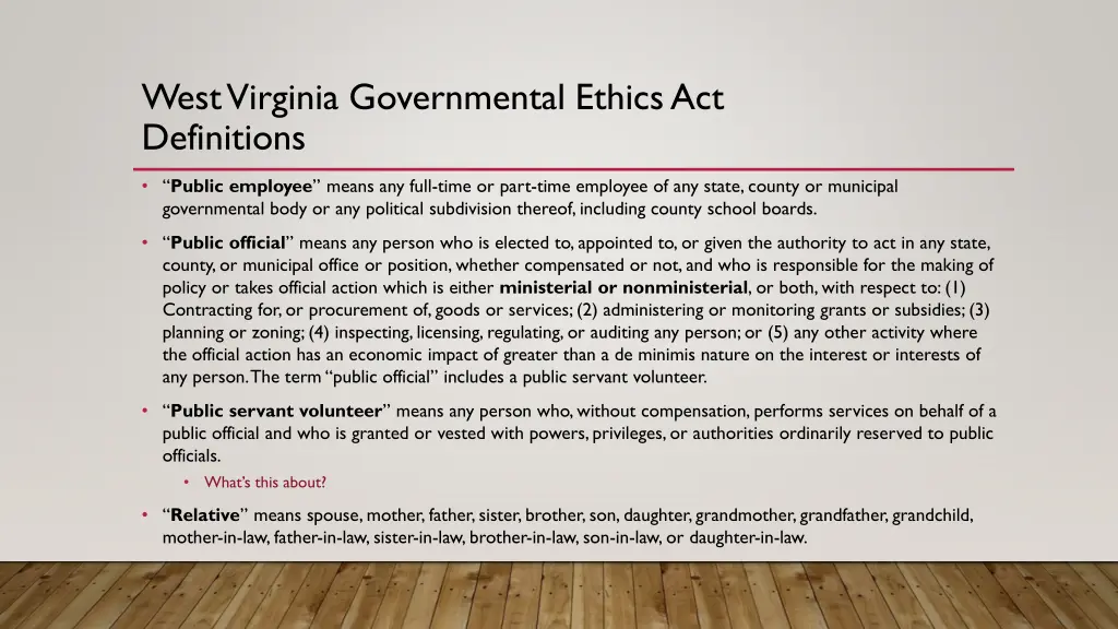 west virginia governmental ethics act definitions 1