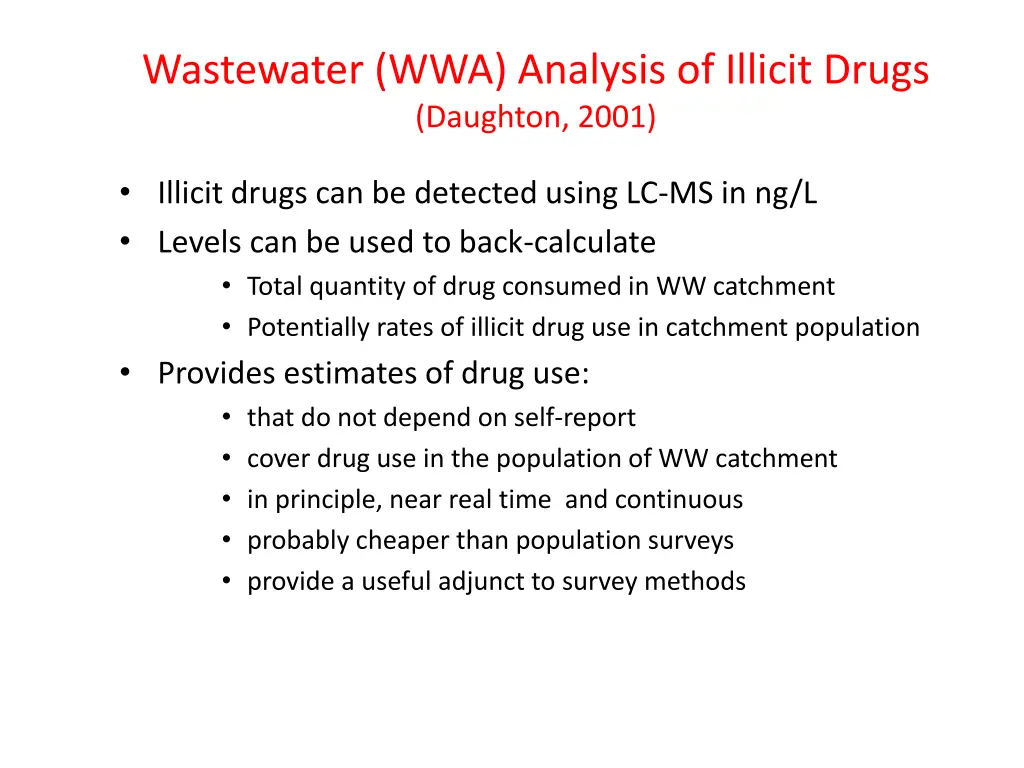 wastewater wwa analysis of illicit drugs daughton