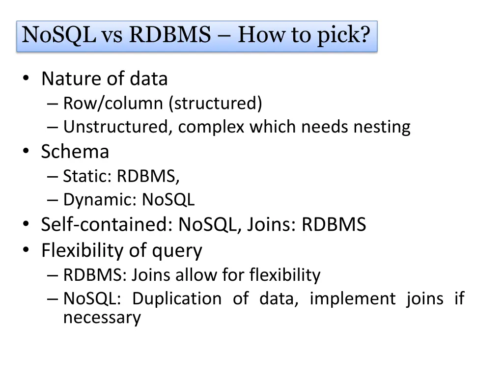 nosql vs rdbms how to pick