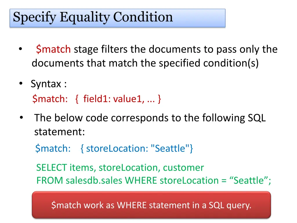 specify equality condition