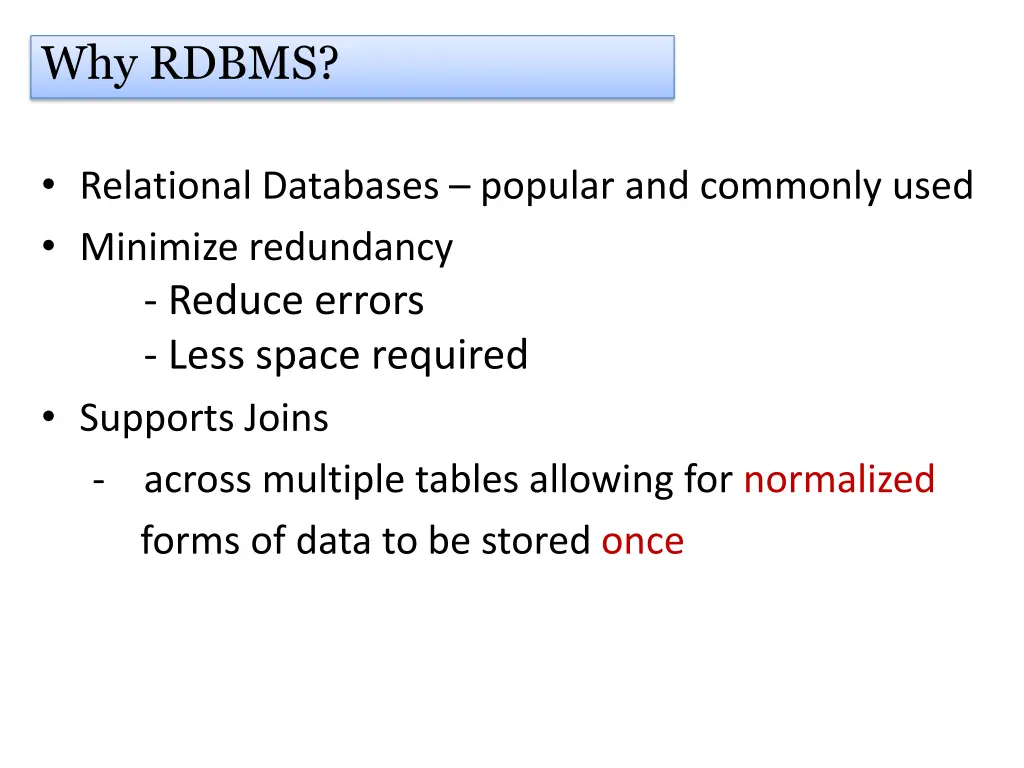 why rdbms