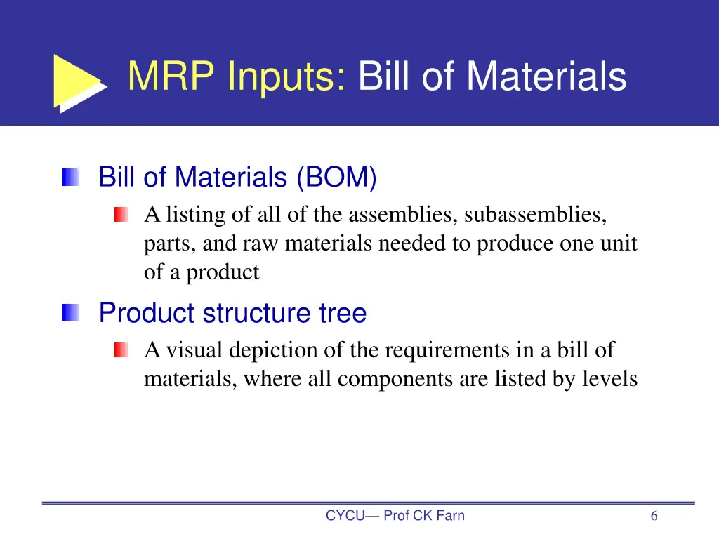mrp inputs bill of materials