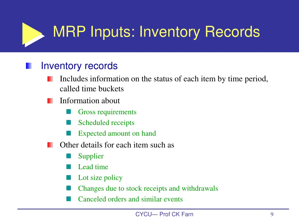 mrp inputs inventory records