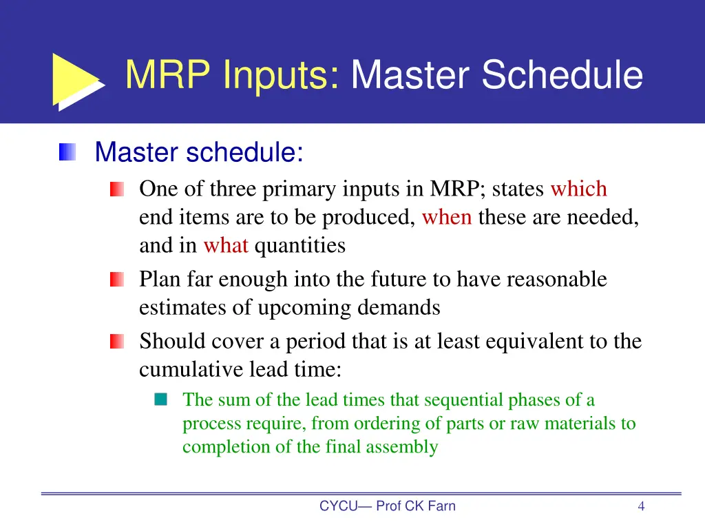 mrp inputs master schedule