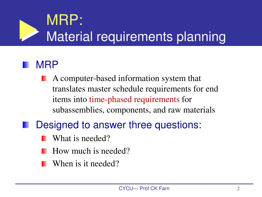 mrp material requirements planning