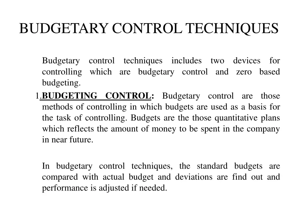 budgetary control techniques