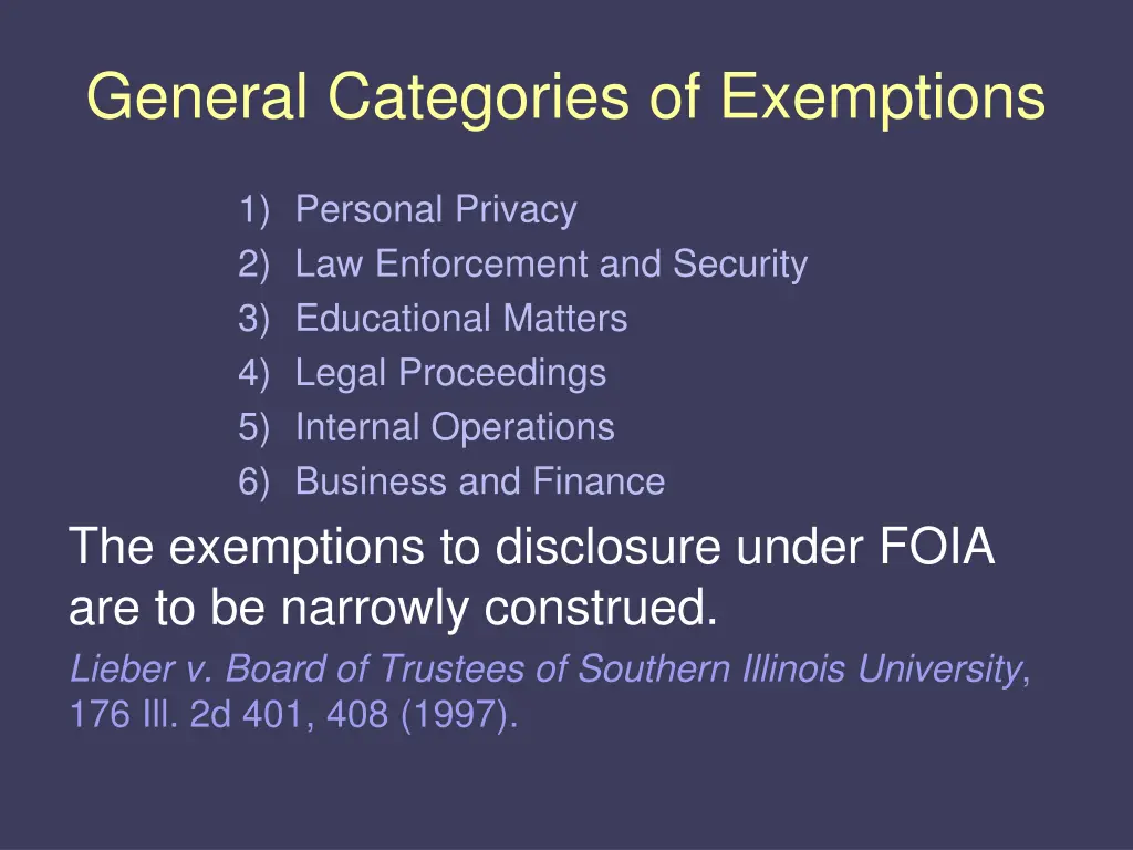 general categories of exemptions